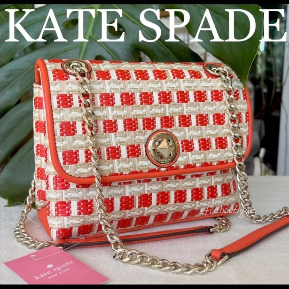 KATE SPADE Natalia small flap straw + leather combo crossbody bag